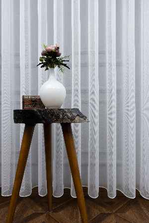 S Pile Düz Tül Perde- Ekru