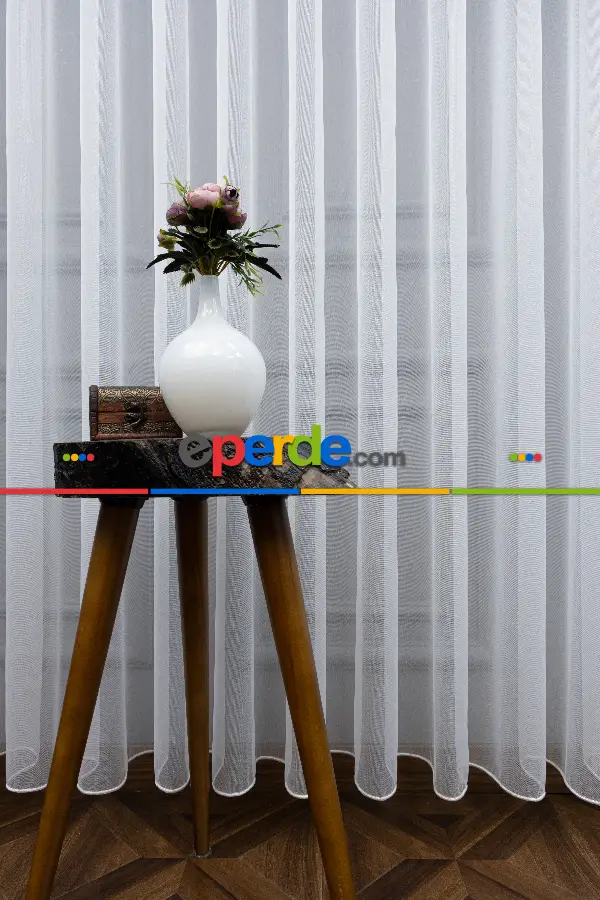 S Pile Düz Tül Perde- Ekru