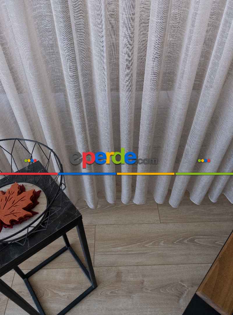 Salon - Sütlü Kahve Zemin Tül Keten Efektli İplikten Ütü İstemez 1.kalite