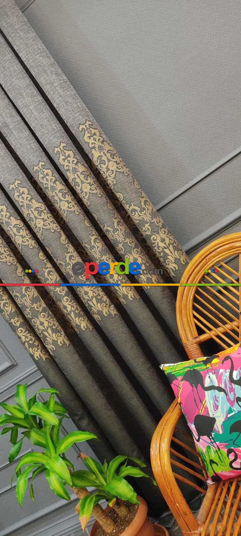 Salon Fon Perde - Kahverengi Desenli Fon Perde, Adet Fiyatıdır, İstediğiniz Boy Ölçüsünde Dikilir, Eni 50 İla 100cm Arası Seçenekler, Sık Piledir 100cm X 1cm 