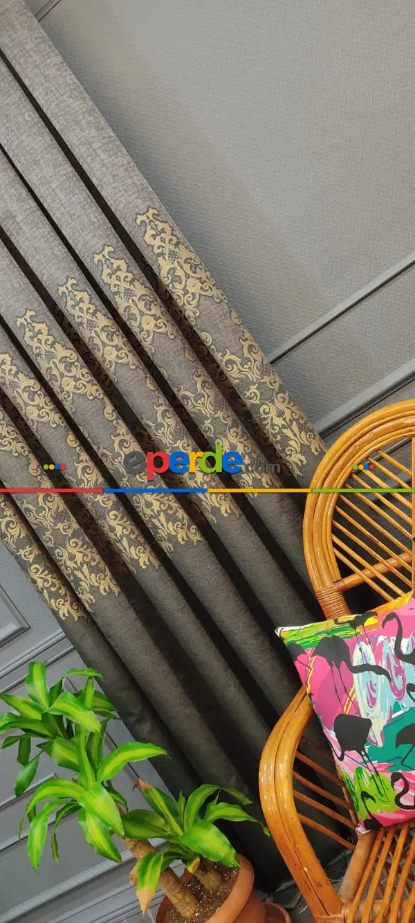 Yatak Odası - Kahverengi Desenli Fon Perde, Adet Fiyatıdır, İstediğiniz Boy Ölçüsünde Dikilir, Eni 50 İla 100cm Arası Seçenekler, Sık Piledir 100cm X 1cm 