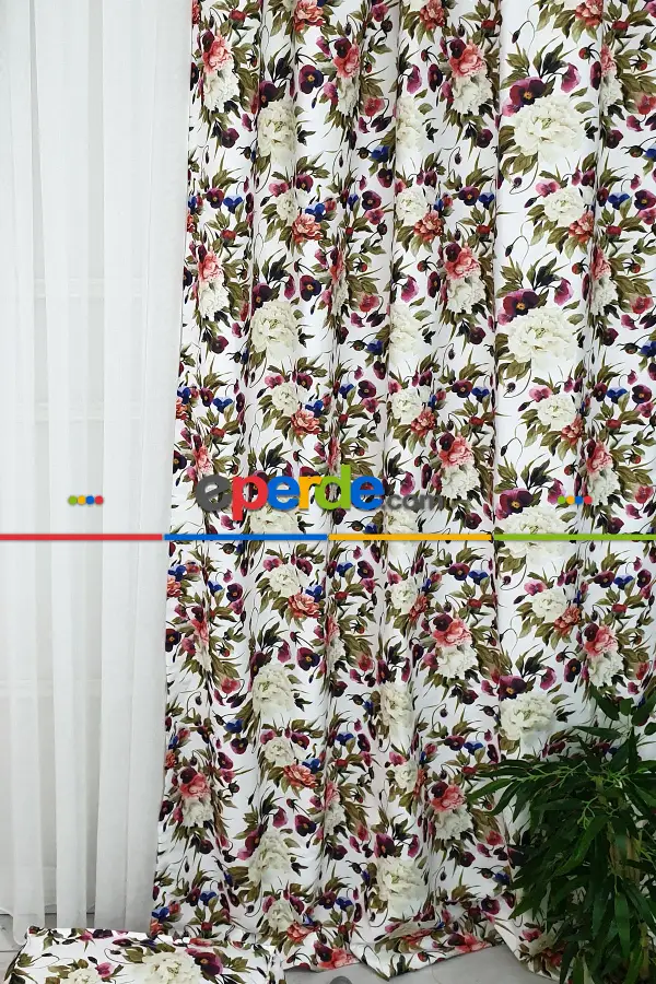 Yatak Odası - Çiçek Desenli Fon Perde K304 Kumaşı Kalındır Duck Bezi Değildir-  Çok Renkli 2