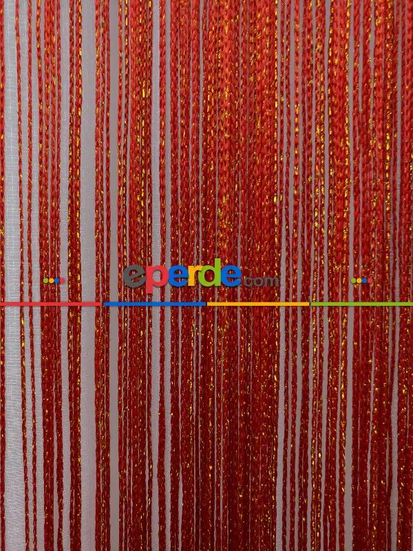 Kırmızı ( Altın Simli ) - İp Perde Simli Seri- Kırmızı-altın Simli