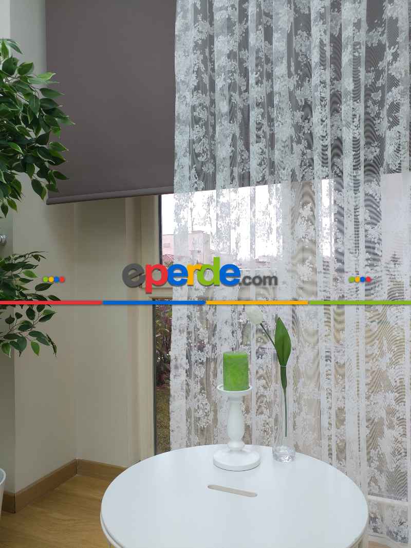 Bt 711 Patine Spor Desenli Fransız Dantel 2025 Tül Perde - Ekru