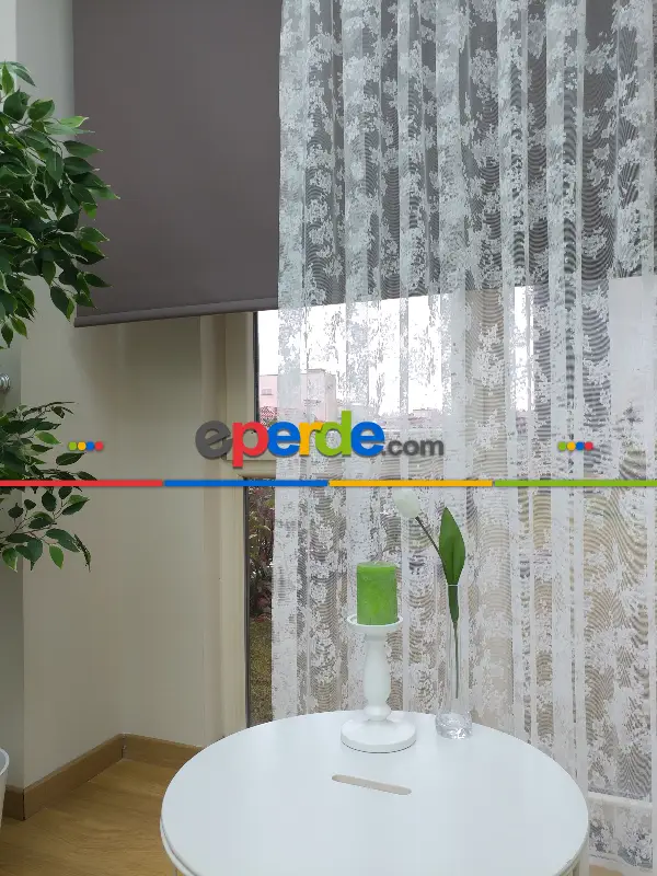 Bt 711 Patine Spor Desenli Fransız Dantel 2025 Tül Perde - Ekru