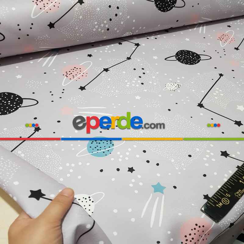 Uzay Gezegen Desenli Fon Perde Evm497 Kumaşı Kalındır Duck Bezi Değildir- Siyah- Çok Renkli 3