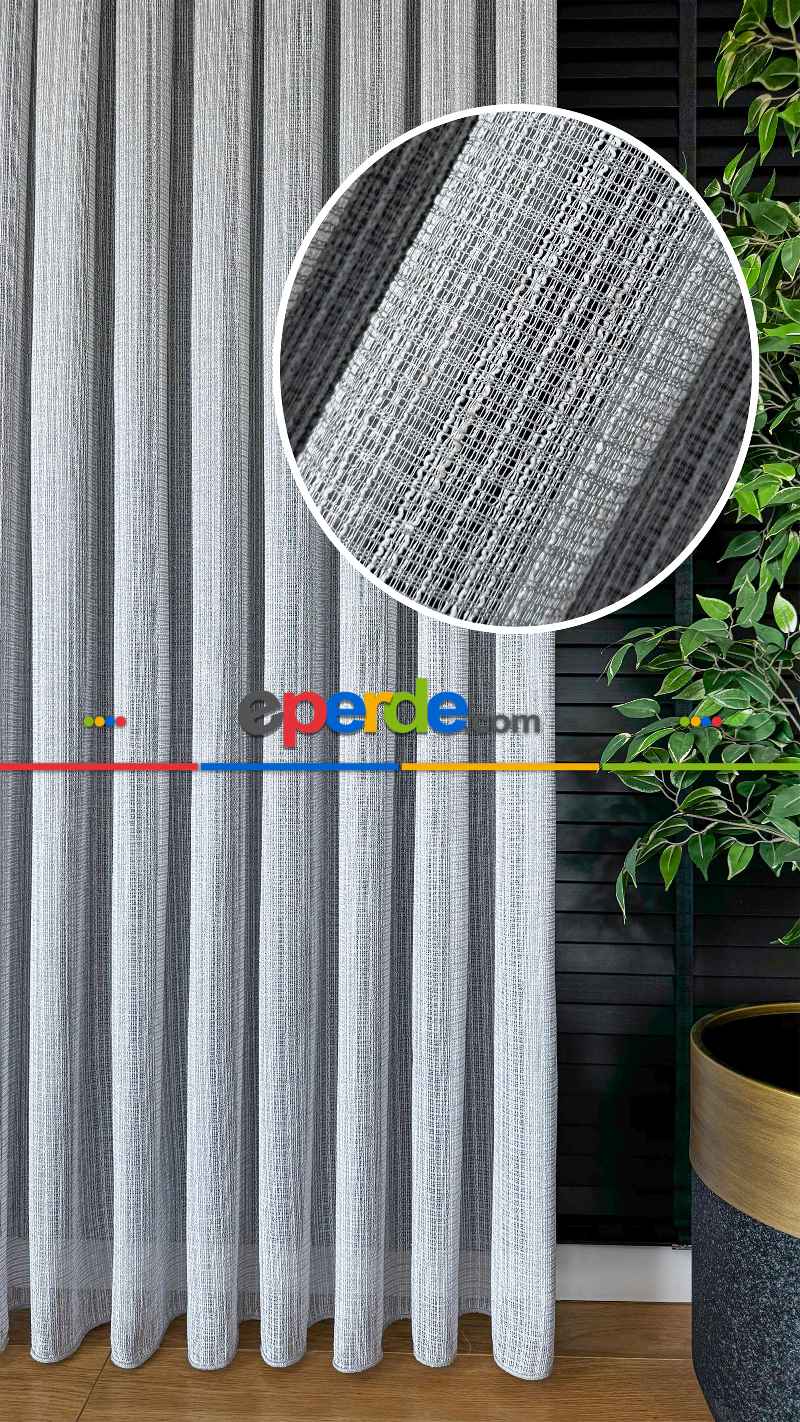 Açık Gri Özel Dokuma, Özel İplik Keten Düz Tül Perde - Ağır Gramajlı Premium