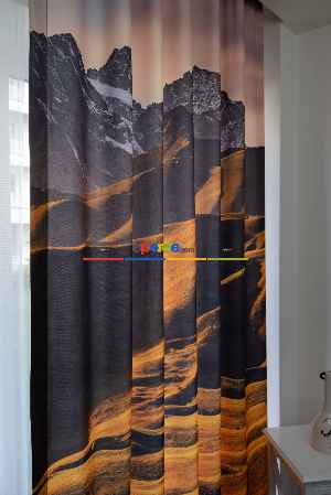 Hazır Ölçülü Dökümlü Kumaştan Dağ Ve Ova Manzaralı Baskılı Pilesiz Fon Perde 1. Kalite