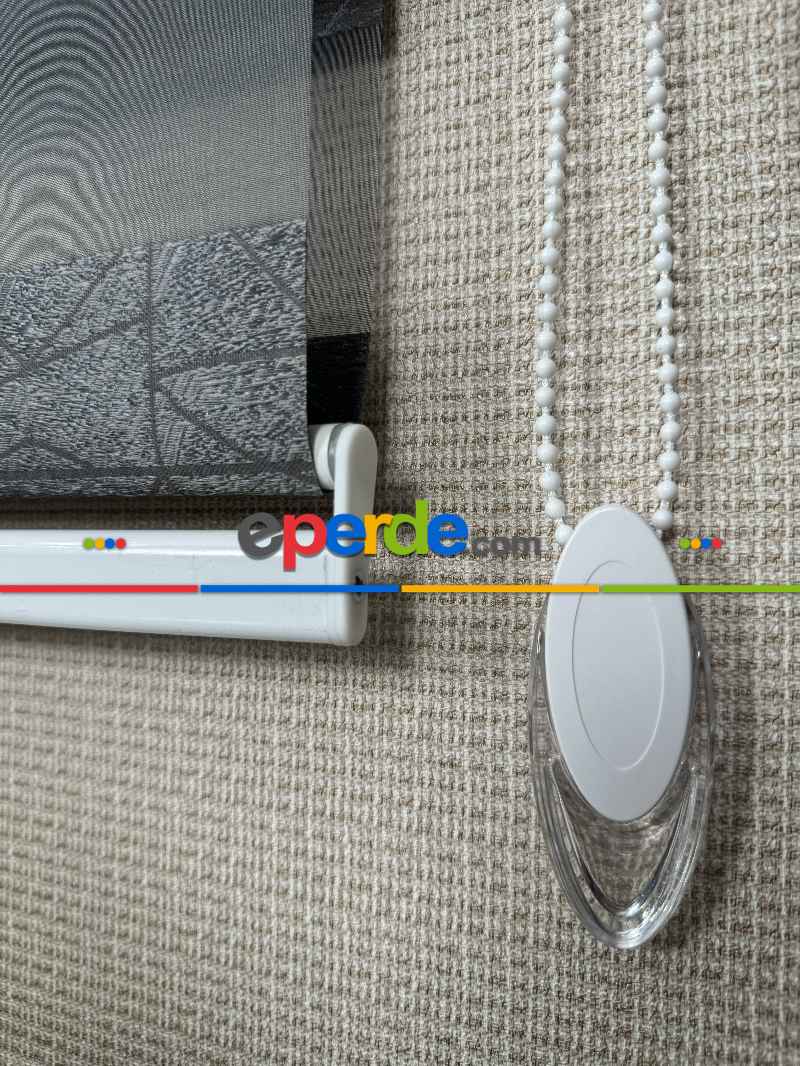 Mutfak Parlak Antrasit Gri Geometrik Jakar Dokuma Zebra Perde, Standart Metal Kasalı Yüksek Kalite Kornişe Kolay Montaj Seçenekli