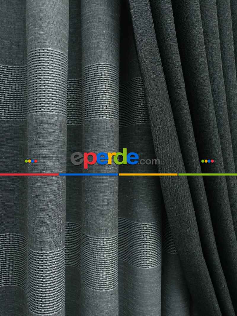 Keten Gri Renk Düz Fon Perde- Gri-füme-antrasit