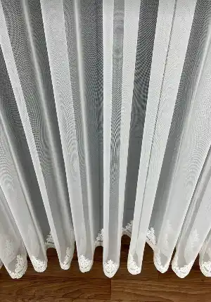Etek Ucu Desenli Grek Zemim Tül Perde Ekru