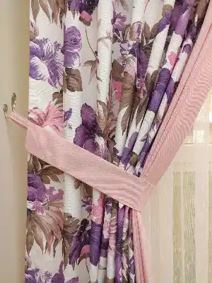 Pembe - Mor Çiçek Desenli Fon Perde- Pembe-Mor