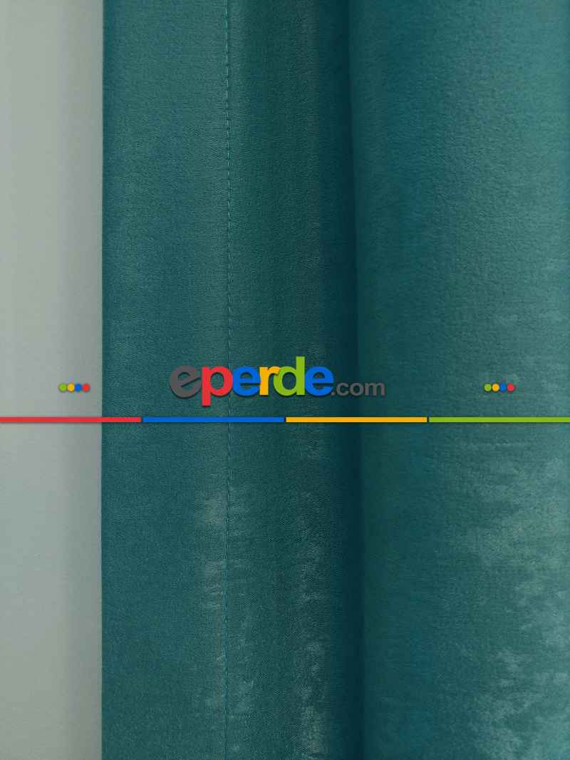 Salon - Soft Fon Perde Açık Petrol Dökümlü En - Petrol Mavisi