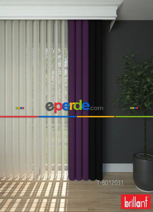 Brillant Akıllı Tül Siyah-koyu Mor Perde Tül Dikey Zebra Perde Düz 1. Kalite