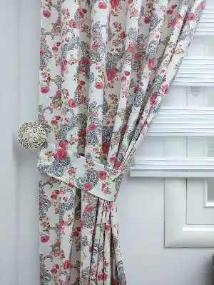 Çiçek Gül Ve Osmanlı Desenli Fon Perde ( Leke Tutmaz )- Pembe