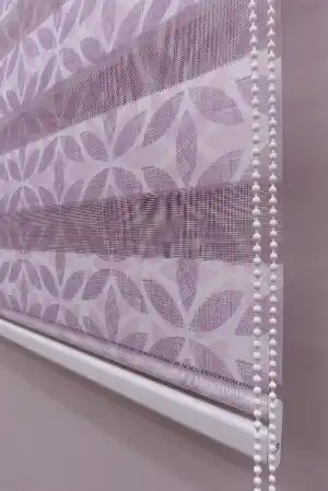 Çiçek Desen Zebra Perde- Lila Koyu Lila