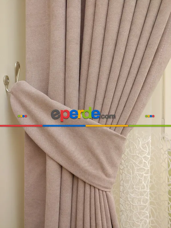 Salon Fon - Pudra Pembesi- Düz Fon Perde (  Dökümlü Fon Perde)- Pudra