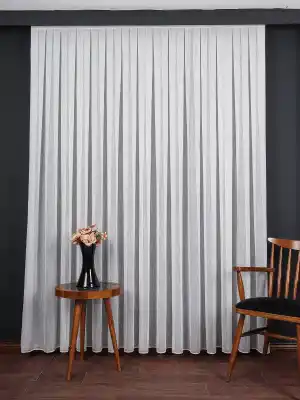 Bambu Zemin Noktalı Ve Çizgili Simli Düz Tül Perde Gramajlı