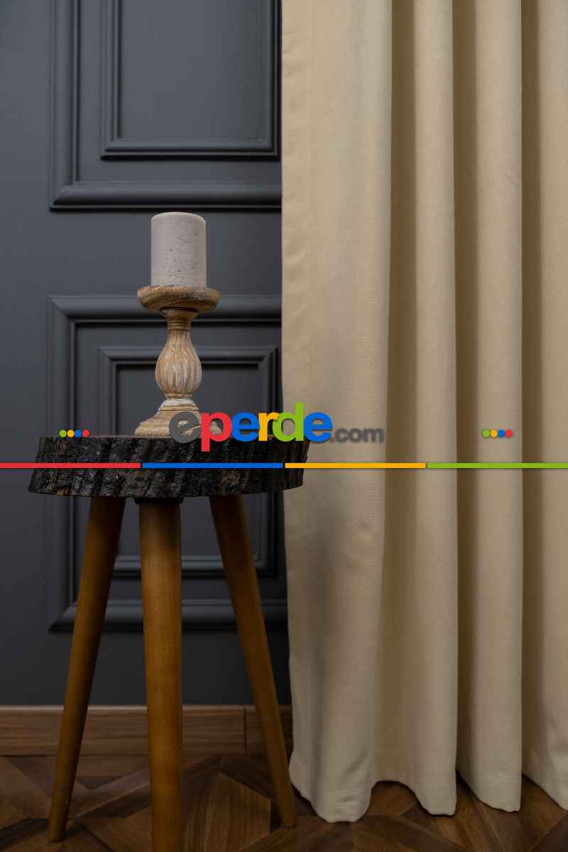 Açık Bej Rengi Düz Fon Perde Dökümlü Fon Perde 03