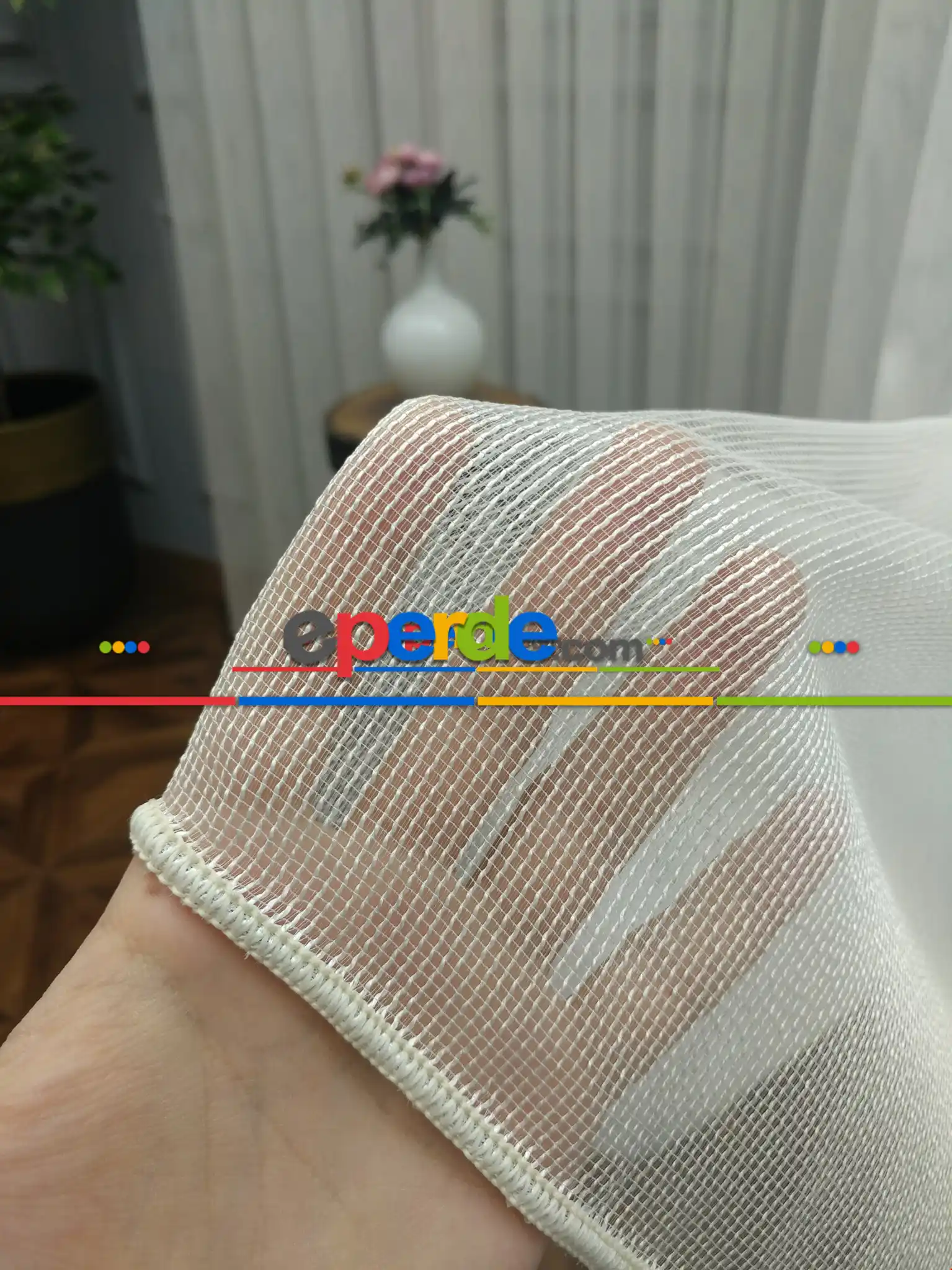 Mutfak - Çelik Çizgili Tül Perde Yüksek Gramajlı 1.kalite Beyaz