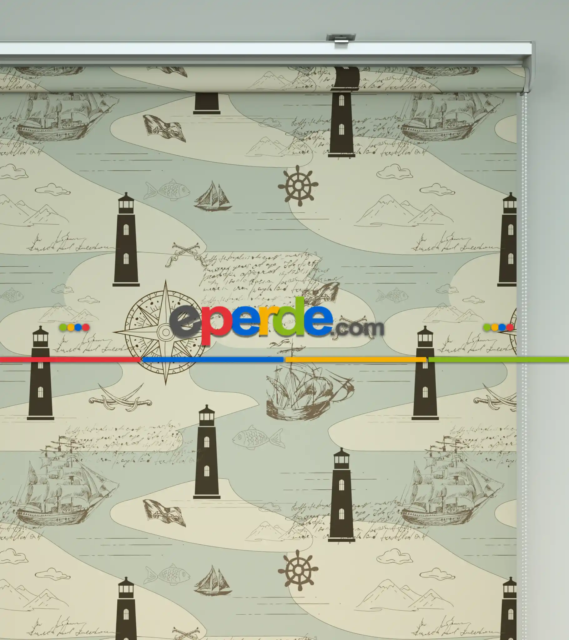 Denizfeneri Desenli Baskılı Stor Perde- Çok Renkli