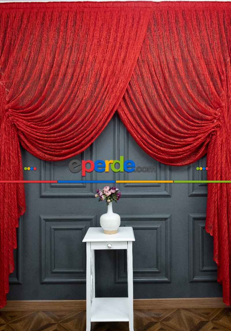 Kırmızı Renk Tül Perde / Camkırığı Tül