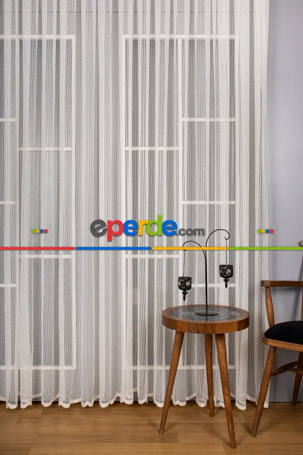 Salon Tül Modelleri - Düz Dantel Zemin Örme Tül Perde Ütü İstemez