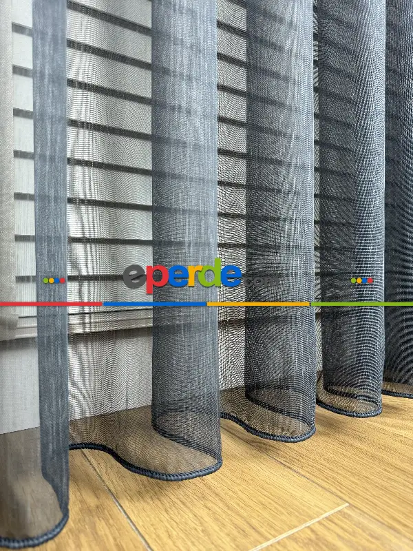 Ekru Antrasit Gri Degrade Geçişli Bambu Tül Perde, Premium Seri, Kurşunlu Tül