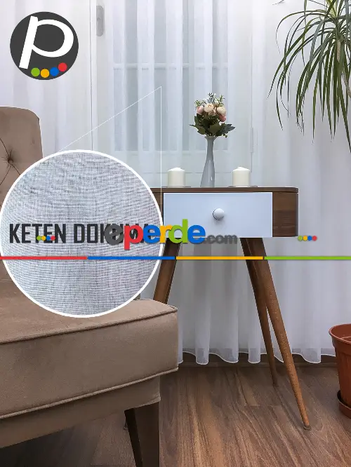 Keten Krem Düz Tül Perde 4709- Krem