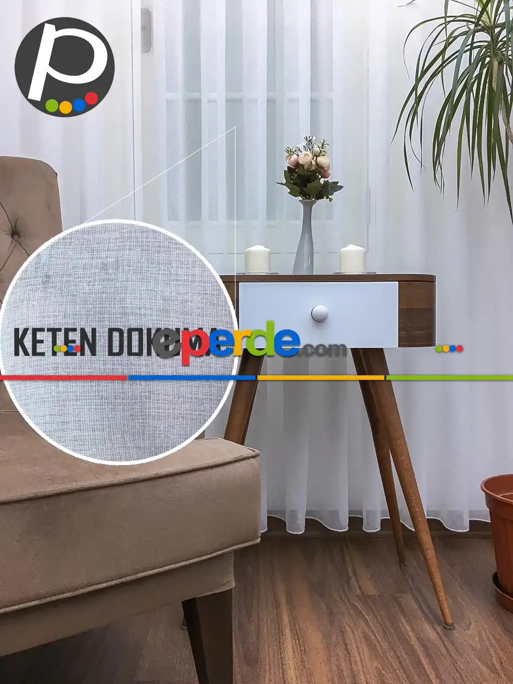 Keten Krem Düz Tül Perde 4709- Krem