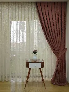 Bakır Duz Jakar Fon Perde (180)- Kiremit Rengi