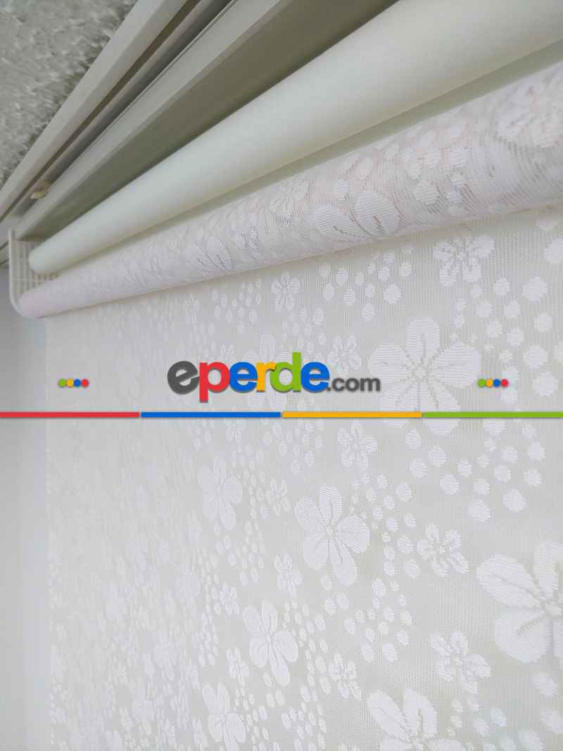 Jakar Örme Tül-feray 804 Pudra Çiftli Sistem Dantel Desenli Perde- Pudra