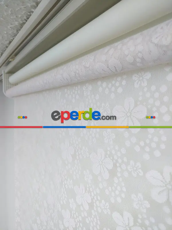 Jakar Örme Tül-feray 804 Pudra Çiftli Sistem Dantel Desenli Perde- Pudra