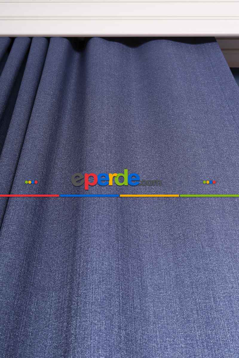 Gece Mavi Jakar Dokuma Fon Perde