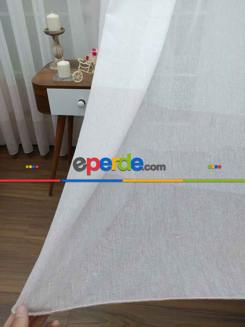 Mutfak - Pudra - Keten Tül Degrade Perde- Krem-pudra