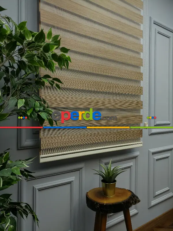 Salon Zebra Perde - 2021 Sezonu - Zebra Perde - Bambu Zebra Perde- Kahve Açık