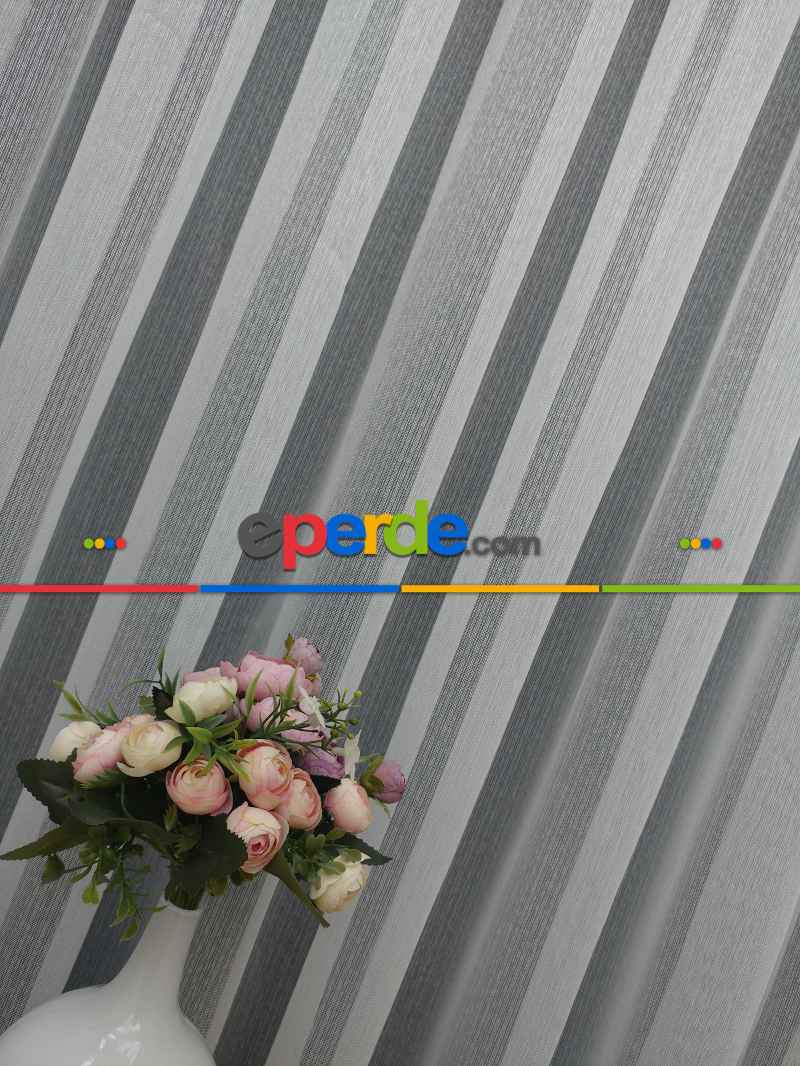 Salon ( Orjinal ) Fantazi İnce Çizgili Tül Perde Kurşunlu Resimdeki Pile 1/3- Ekru