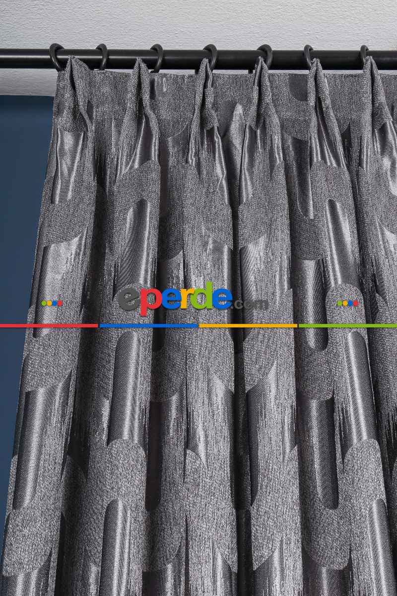 Avantgarde Antrasit Dalgalar Desenli– Modern Jakar Dokuma Fon Perde