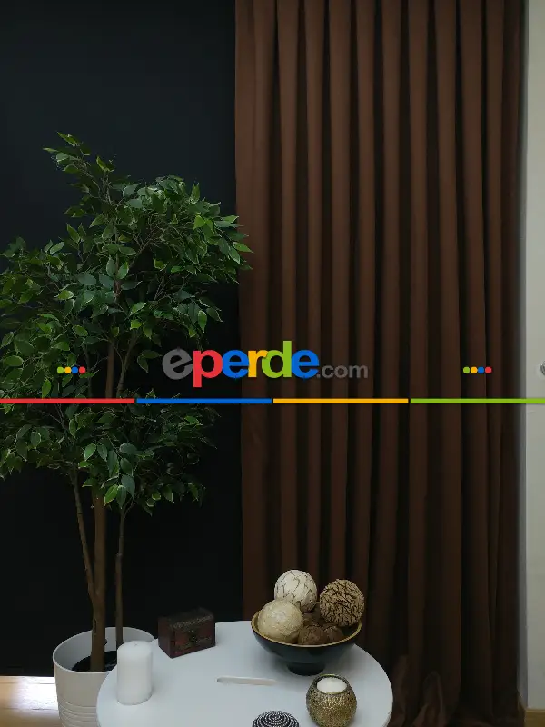 Düz Renk Dökümlü Fon Perde (150)- Kahve Açık