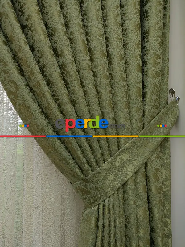 Yağ Yeşili Duz Jakar Fon Perde (150)- Yeşil-yağ Rengi