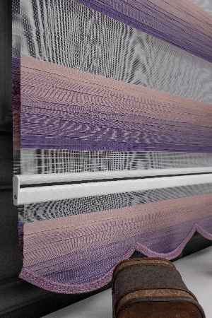 Zebra Perde - Mor Pudra Pembe Geçişli Kırık Pileli Zebra Perde