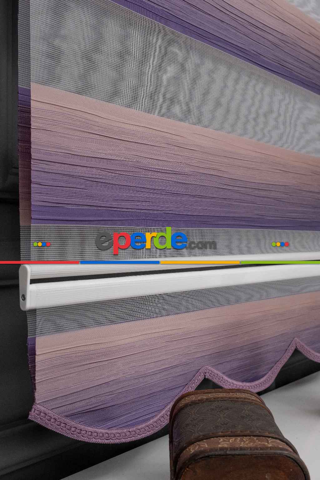 Zebra Perde - Mor Pudra Pembe Geçişli Kırık Pileli Zebra Perde
