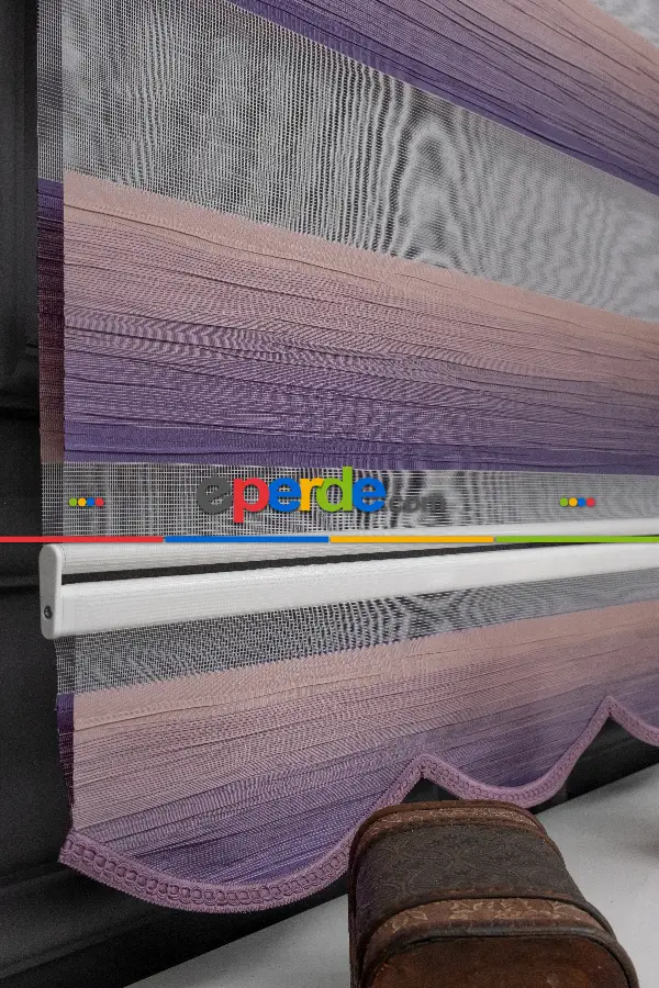 Zebra Perde - Mor Pudra Pembe Geçişli Kırık Pileli Zebra Perde