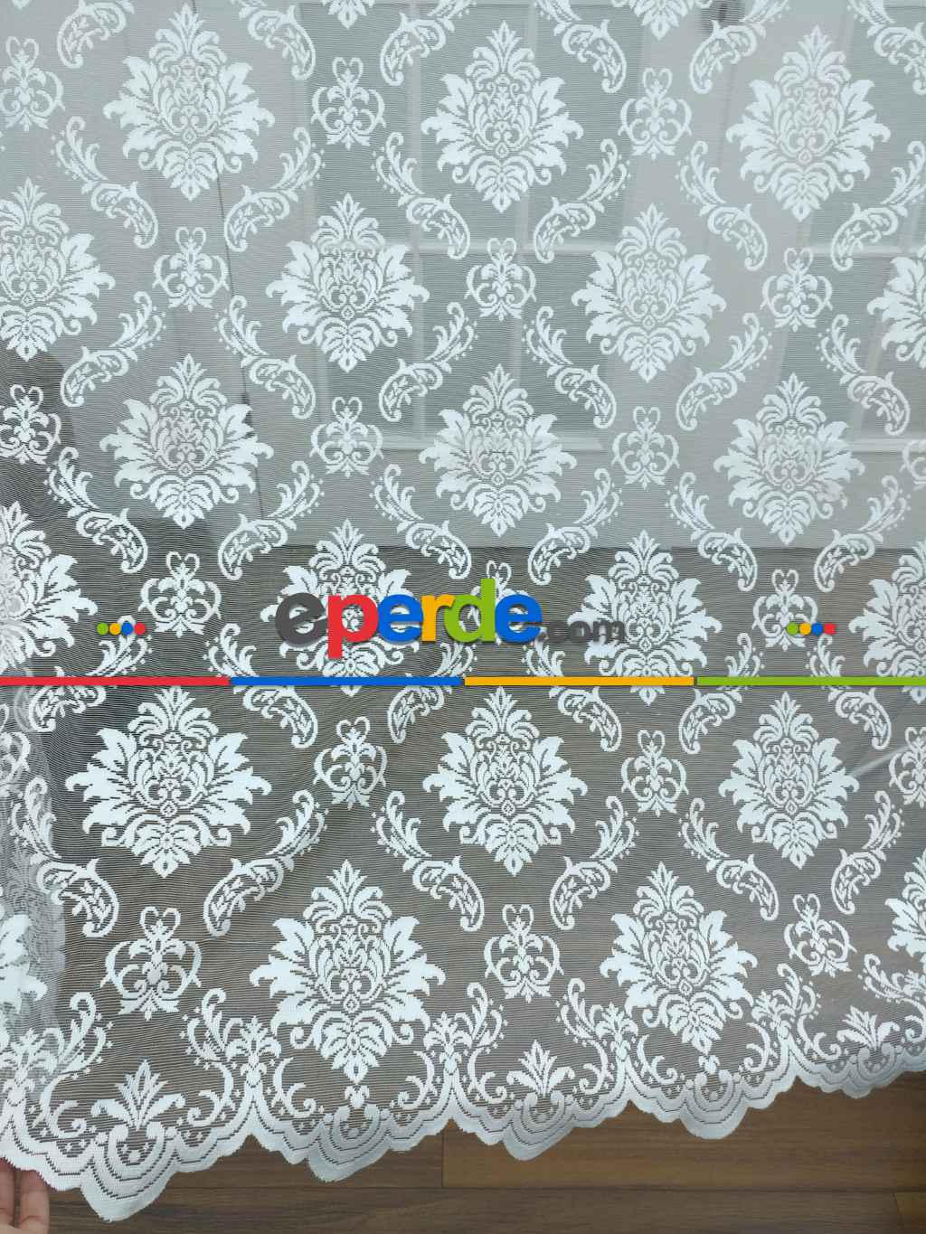 Tül Perde Ve Kruvaze Perde Damask Desenli- Ekru