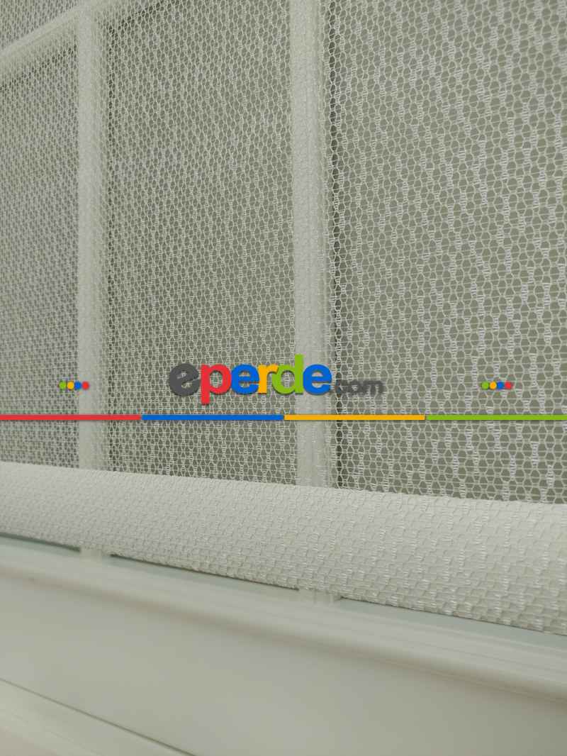 Jakar Örme Tül- Ekru Çiftli Sistem Dantel Desenli Perde- Ekru