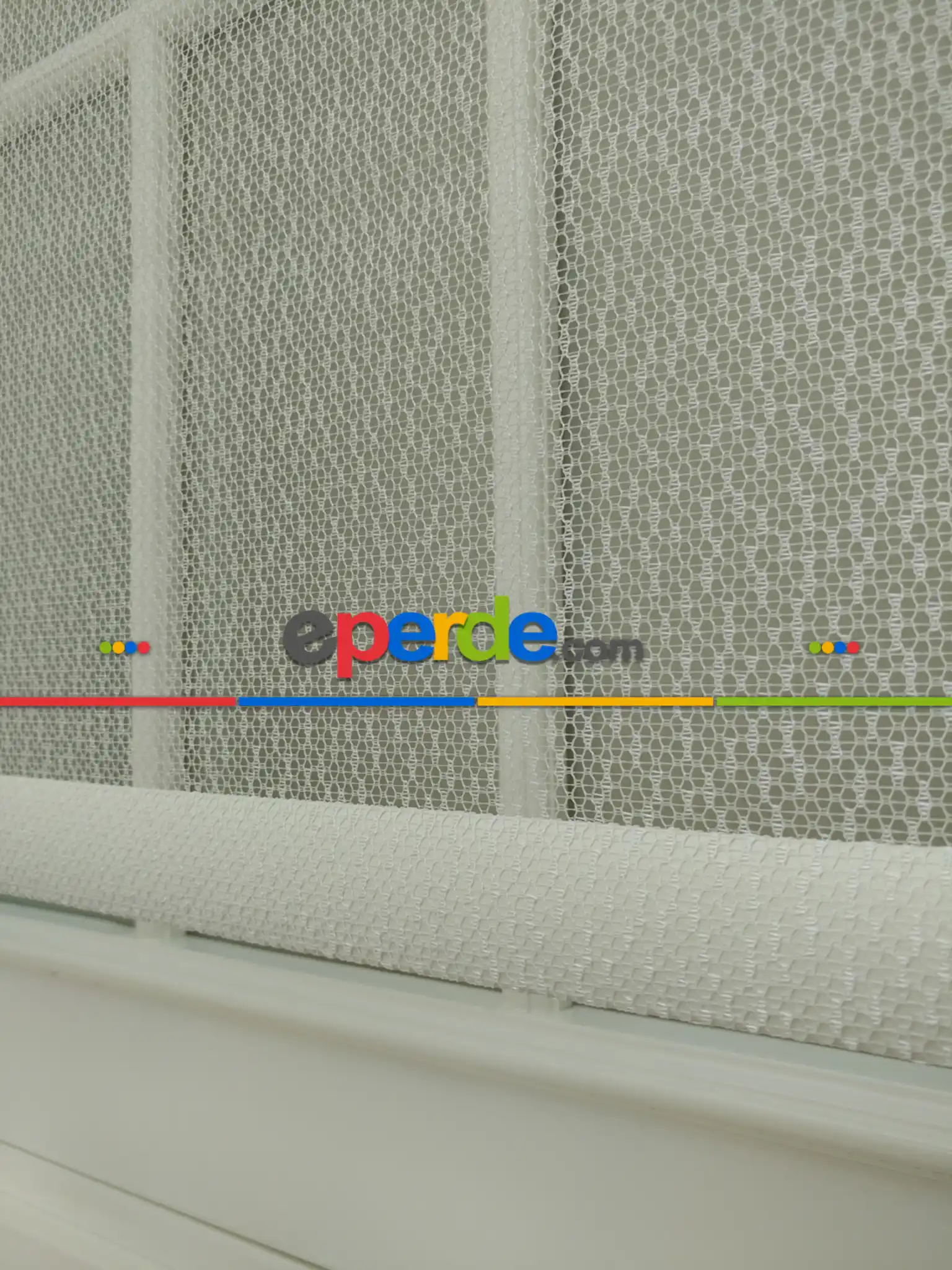 Jakar Örme Tül- Ekru Çiftli Sistem Dantel Desenli Perde- Ekru