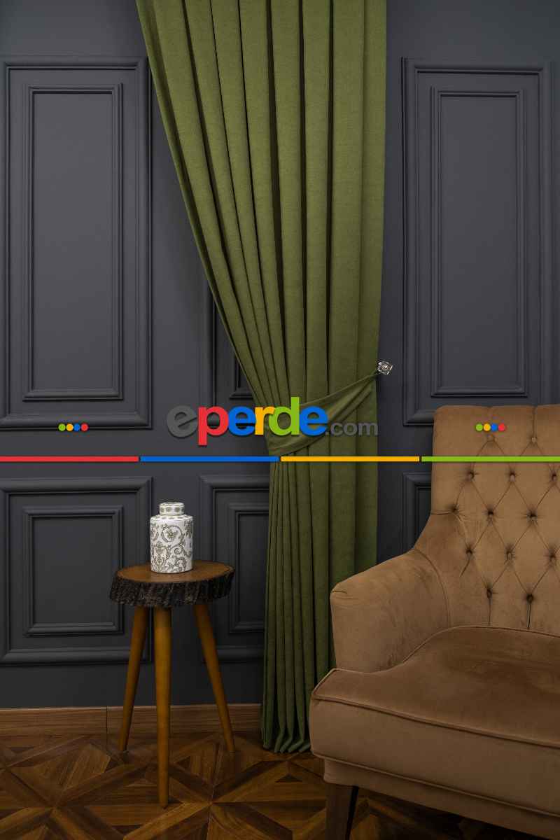 Çimen Yeşili Düz Fon Perde Dökümlü Fon Perde