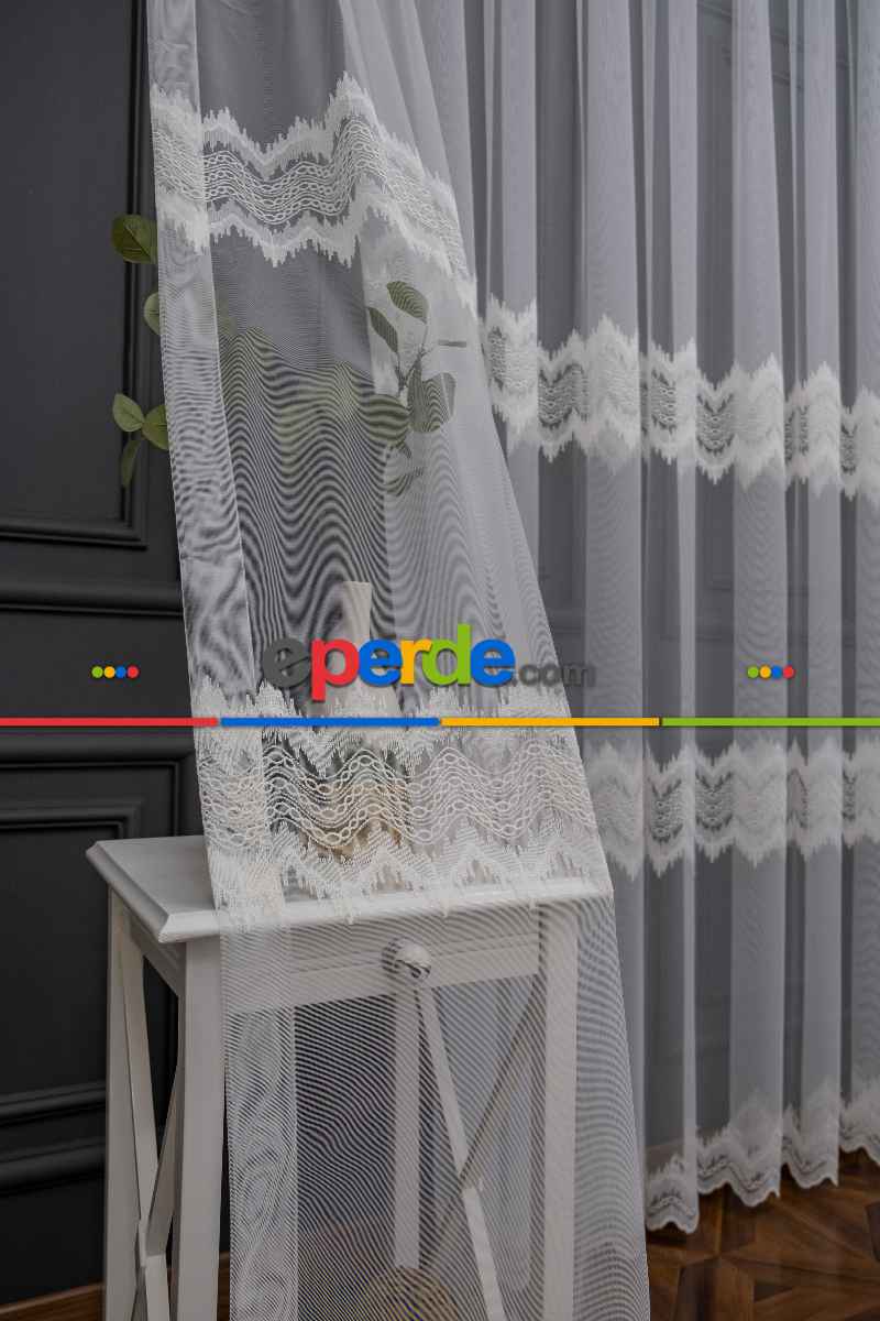 Salon - Brillant Alto Desen Tasarım Ekru Tül Perde