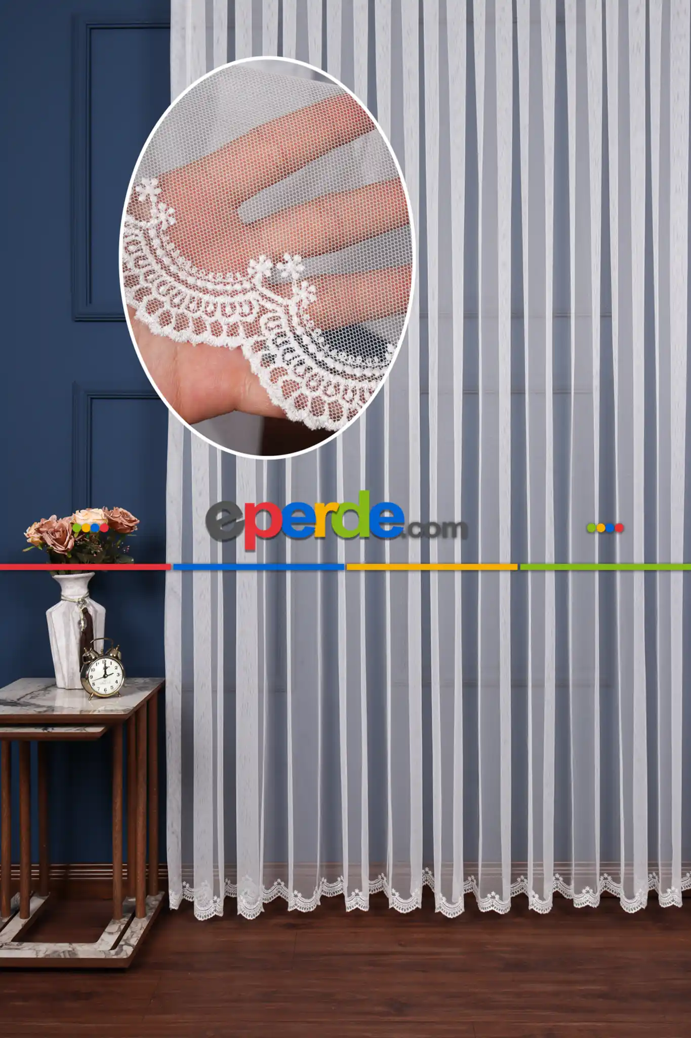 Salon Tül Perde - Grek Etek Ucu İşlemeli Nakış Tül Ekru Renk - Kırık Beyaz- Ekru