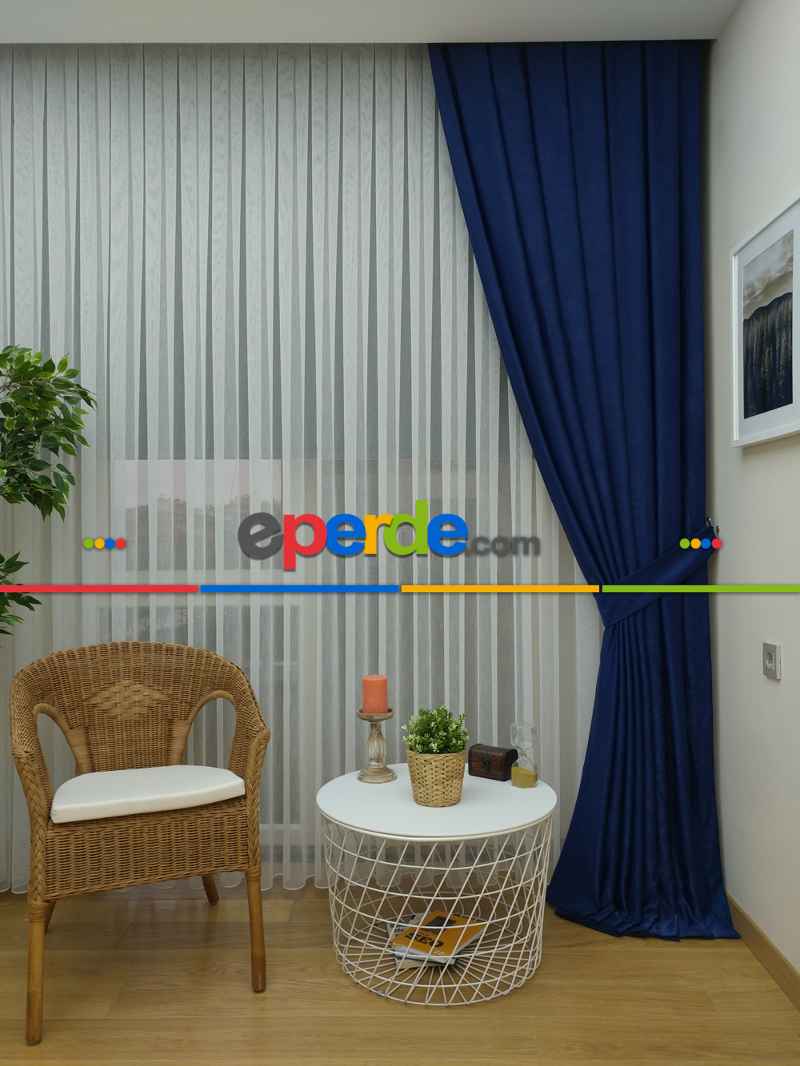 Soft Parlament Mavisi Fon Perde Geniş En (285)- Saks Mavi